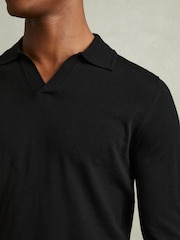 Reiss Black Maxwell Merino Wool Half-Zip Polo Shirt - Image 4 of 6
