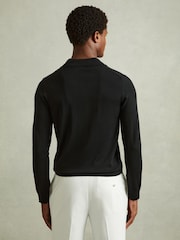 Reiss Black Maxwell Merino Wool Half-Zip Polo Shirt - Image 5 of 6