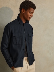 Reiss Navy Viera Linen Overshirt - Image 1 of 5