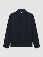 Reiss Navy Viera Linen Overshirt - Image 2 of 5