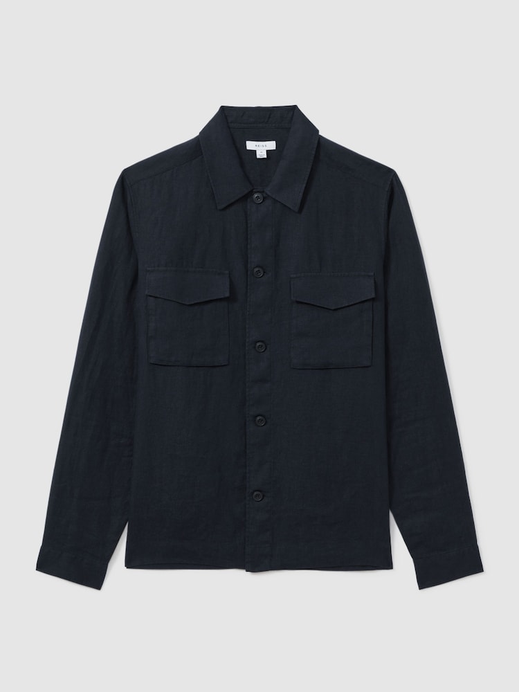 Reiss Navy Viera Linen Overshirt - Image 2 of 5