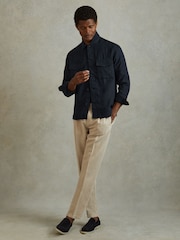 Reiss Navy Viera Linen Overshirt - Image 3 of 5