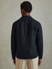 Reiss Navy Viera Linen Overshirt - Image 4 of 5