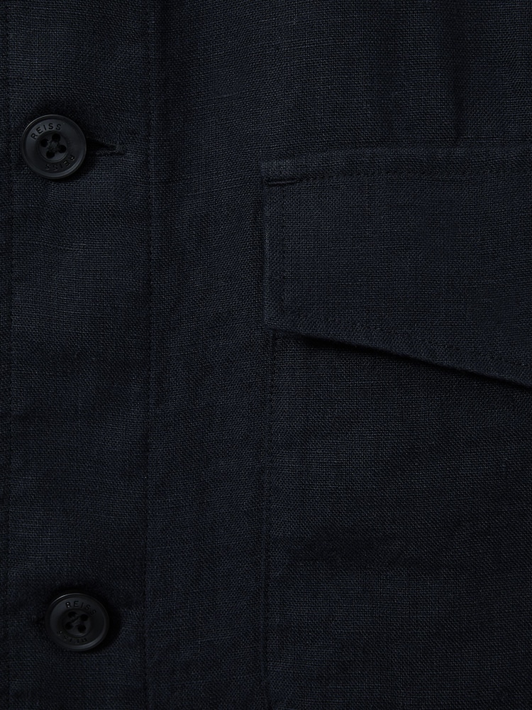 Reiss Navy Viera Linen Overshirt - Image 5 of 5