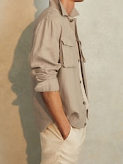 Reiss Stone Viera Linen Overshirt - Image 1 of 6