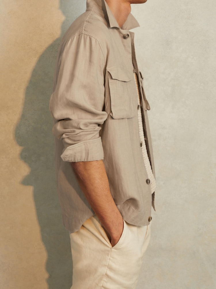 Reiss Stone Viera Linen Overshirt - Image 1 of 6