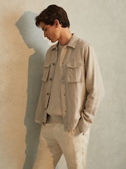 Reiss Stone Viera Linen Overshirt - Image 4 of 6