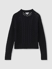 Reiss Navy Marie Cable Knit Jumper with Wool and Cashmere - Image 2 of 5