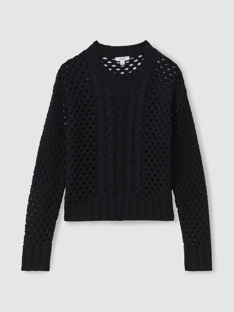 Reiss Navy Marie Cable Knit Jumper with Wool and Cashmere - Image 2 of 5