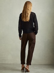 Reiss Navy Marie Cable Knit Jumper with Wool and Cashmere - Image 4 of 5
