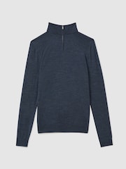 Reiss Dark Airforce Blue Melange Blackhall Merino Wool Half-Zip Funnel Neck Jumper - Image 2 of 5