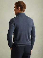 Reiss Dark Airforce Blue Melange Blackhall Merino Wool Half-Zip Funnel Neck Jumper - Image 4 of 5