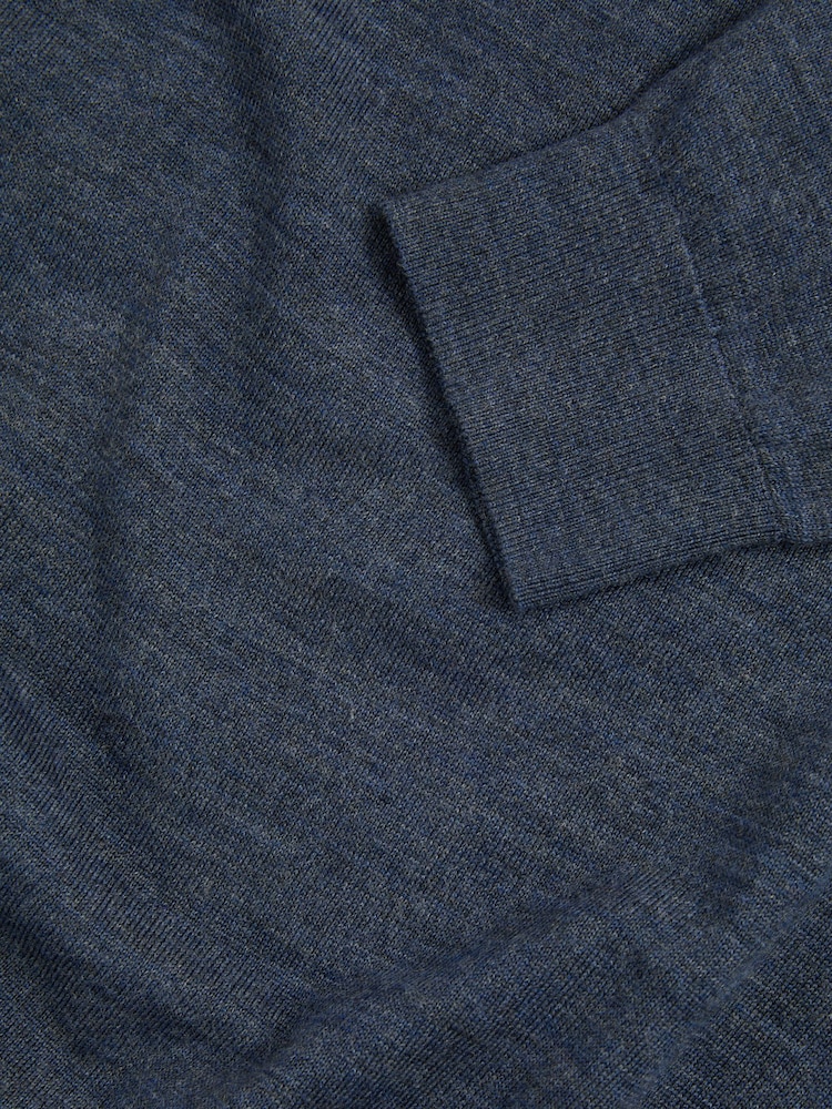 Reiss Dark Airforce Blue Melange Blackhall Merino Wool Half-Zip Funnel Neck Jumper - Image 5 of 5