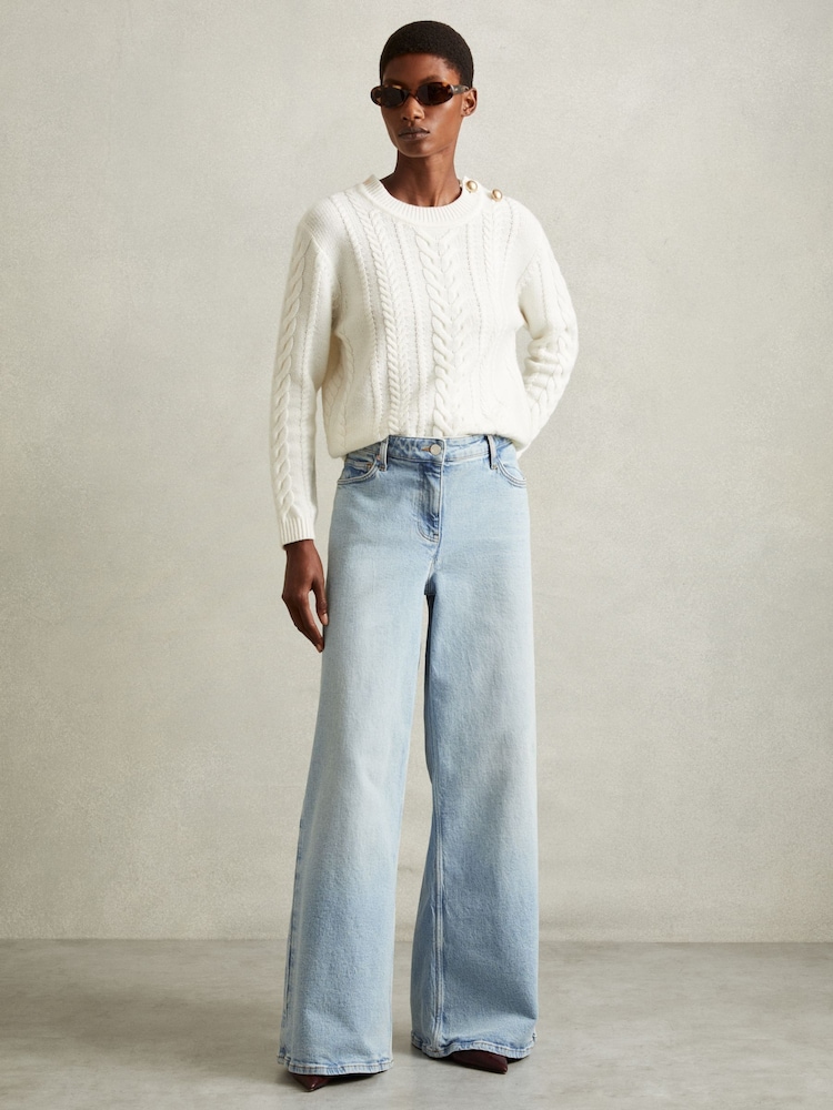 Reiss Light Blue Crete Wide Leg Jeans - Image 1 of 6