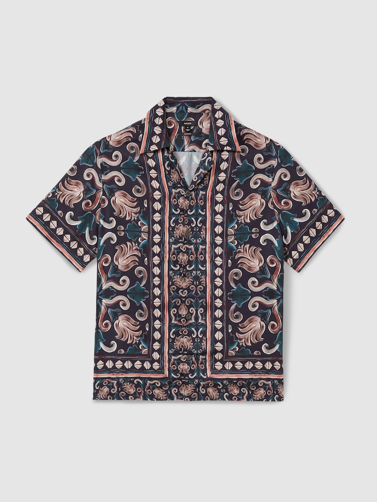 Reiss Multi Finn Relaxed Printed Cuban Collar Shirt - Image 2 of 5 Reiss Multi Finn Relaxed Printed Cuban Collar Shirt - Image 2 of 5
