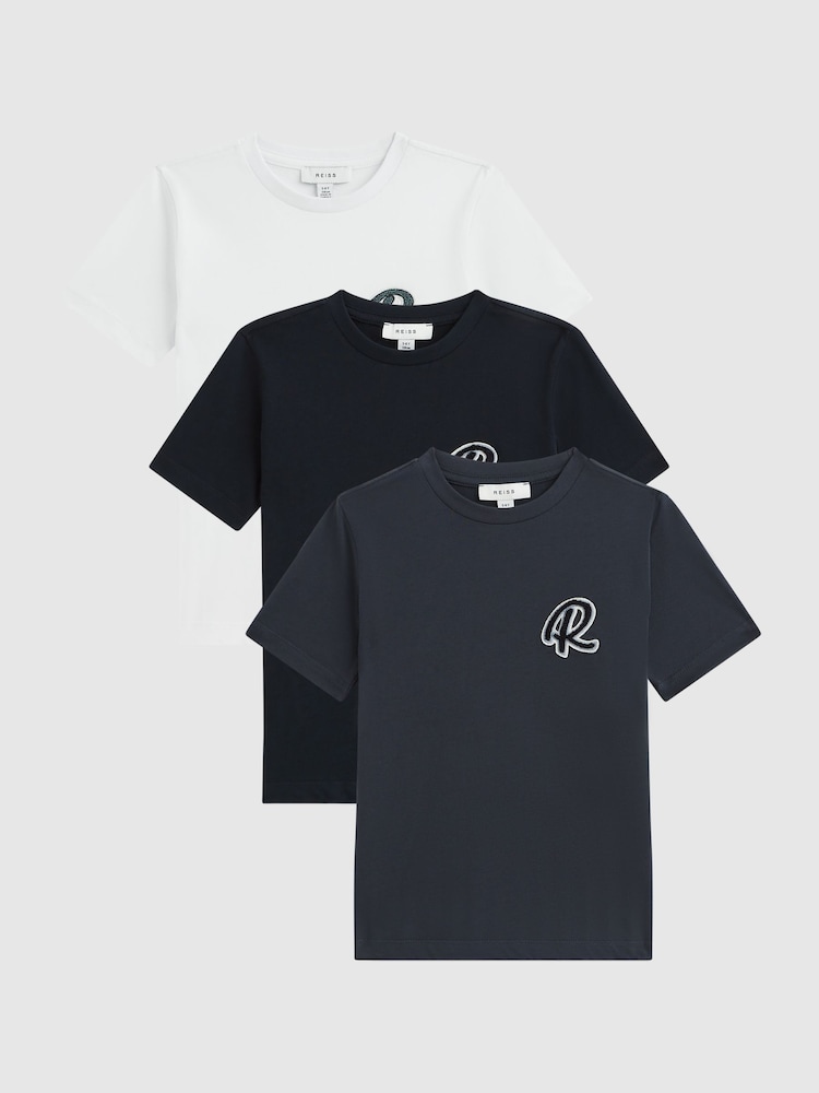 Reiss Multi Jude Cotton Crew-Neck T-Shirts 3 Pack - Image 1 of 11