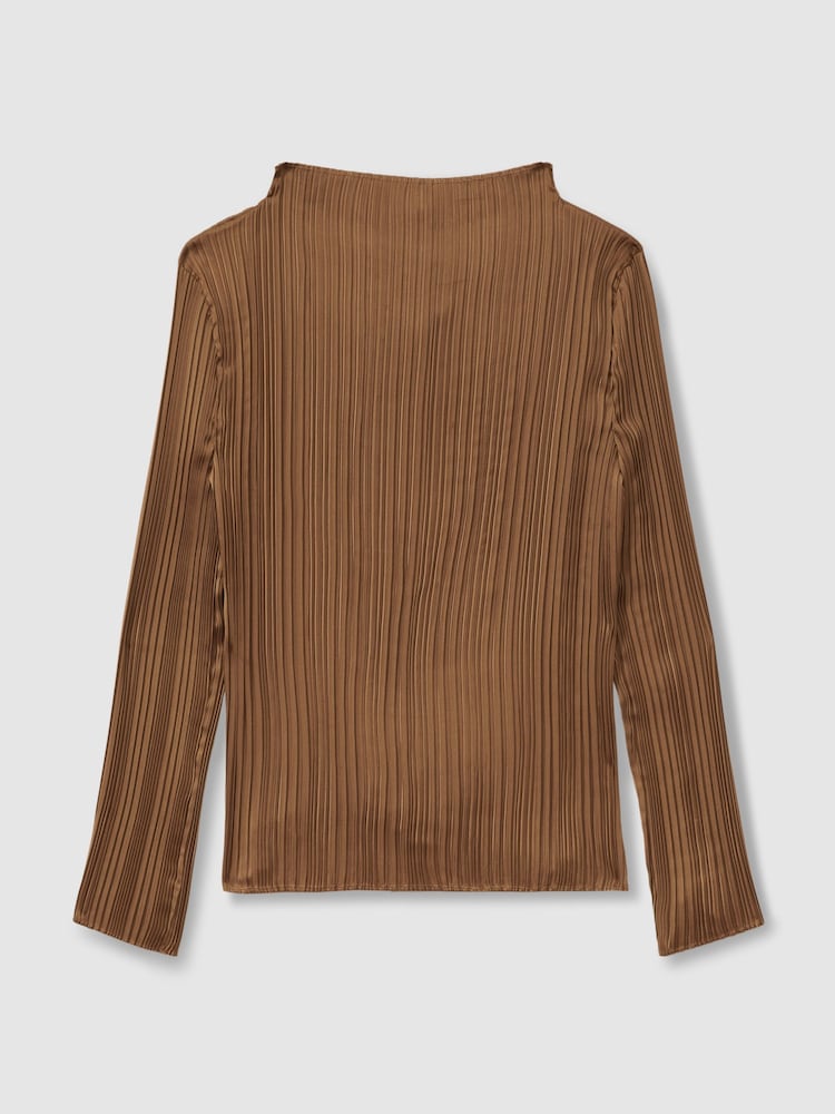 Reiss Gold Ember High Neck Plisse Top - Image 2 of 5
