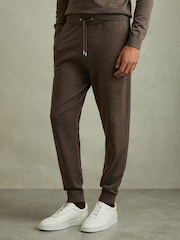 Reiss Dark Brown Melange Billings Merino Wool Blend Drawstring Joggers - Image 1 of 6