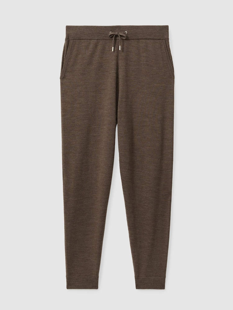 Reiss Dark Brown Melange Billings Merino Wool Blend Drawstring Joggers - Image 2 of 6