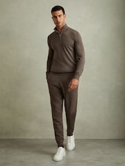 Reiss Dark Brown Melange Billings Merino Wool Blend Drawstring Joggers - Image 3 of 6