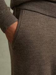 Reiss Dark Brown Melange Billings Merino Wool Blend Drawstring Joggers - Image 5 of 6