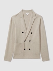 Reiss Oatmeal Melange Foulard Knitted Double Breasted Blazer - Image 2 of 6