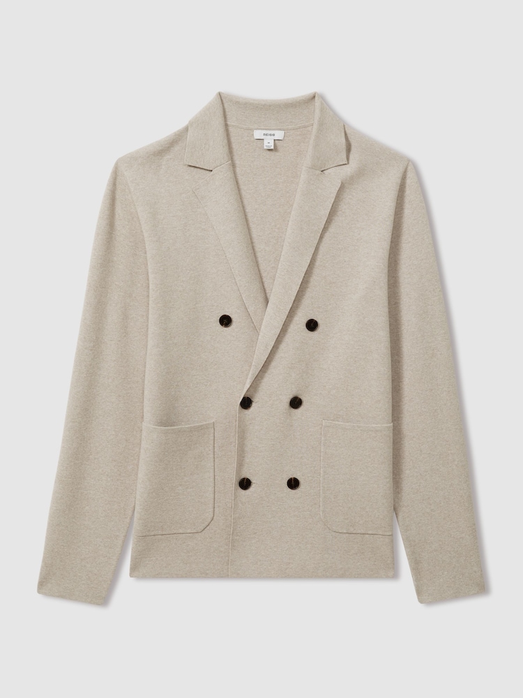 Reiss Oatmeal Melange Foulard Knitted Double Breasted Blazer - Image 2 of 6