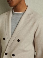 Reiss Oatmeal Melange Foulard Knitted Double Breasted Blazer - Image 3 of 6