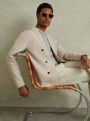 Reiss Oatmeal Melange Foulard Knitted Double Breasted Blazer - Image 5 of 6