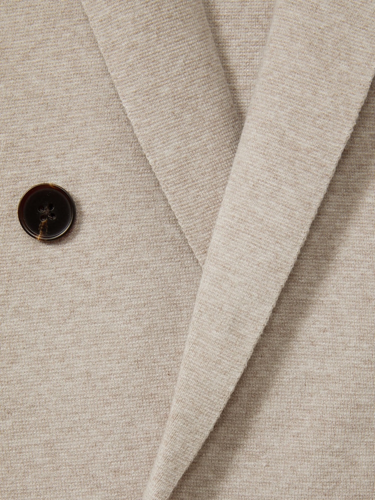 Reiss Oatmeal Melange Foulard Knitted Double Breasted Blazer - Image 6 of 6