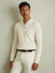 Reiss Off White Regis Wool Half-Zip Polo Shirt - Image 1 of 5