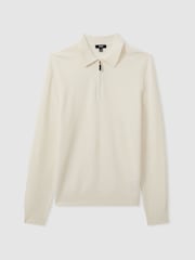Reiss Off White Regis Wool Half-Zip Polo Shirt - Image 2 of 5