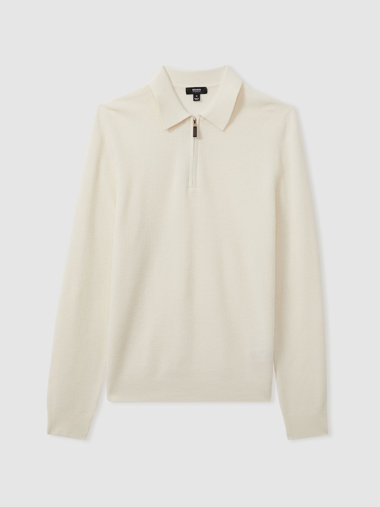 Reiss Off White Regis Wool Half-Zip Polo Shirt - Image 2 of 5