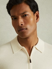 Reiss Off White Regis Wool Half-Zip Polo Shirt - Image 3 of 5