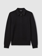 Reiss Black Regis Wool Half-Zip Polo Shirt - Image 2 of 5