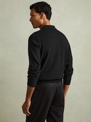 Reiss Black Regis Wool Half-Zip Polo Shirt - Image 4 of 5