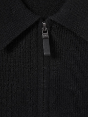 Reiss Black Regis Wool Half-Zip Polo Shirt - Image 5 of 5