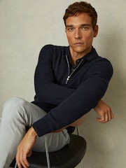 Reiss Navy Blue Regis Wool Half-Zip Polo Shirt - Image 1 of 5
