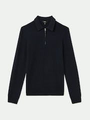 Reiss Navy Blue Regis Wool Half-Zip Polo Shirt - Image 2 of 5