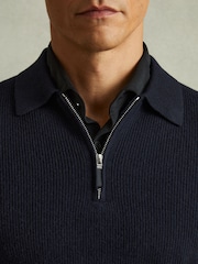 Reiss Navy Blue Regis Wool Half-Zip Polo Shirt - Image 3 of 5