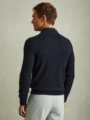 Reiss Navy Blue Regis Wool Half-Zip Polo Shirt - Image 4 of 5