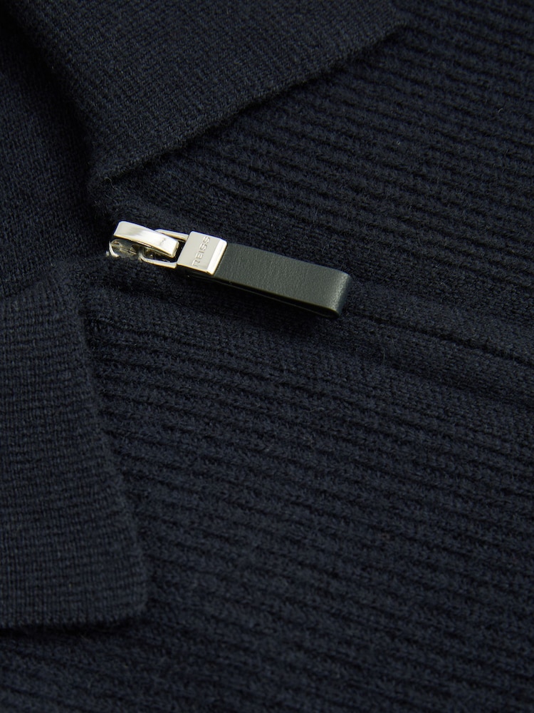 Reiss Navy Blue Regis Wool Half-Zip Polo Shirt - Image 5 of 5