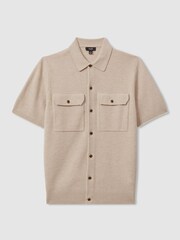 Reiss Oatmeal Parsons Wool Ribbed Button-Through Top - Image 2 of 5