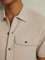 Reiss Oatmeal Parsons Wool Ribbed Button-Through Top - Image 3 of 5