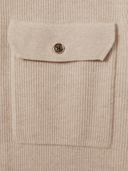 Reiss Oatmeal Parsons Wool Ribbed Button-Through Top - Image 5 of 5
