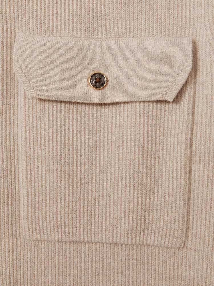 Reiss Oatmeal Parsons Wool Ribbed Button-Through Top - Image 5 of 5