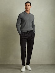 Reiss Grey Melange Regis Wool Half-Zip Polo Shirt - Image 3 of 6