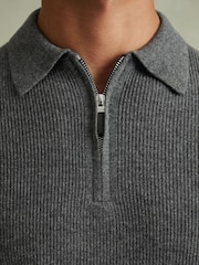 Reiss Grey Melange Regis Wool Half-Zip Polo Shirt - Image 4 of 6