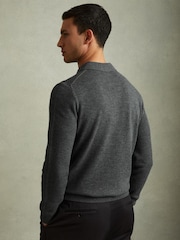 Reiss Grey Melange Regis Wool Half-Zip Polo Shirt - Image 5 of 6
