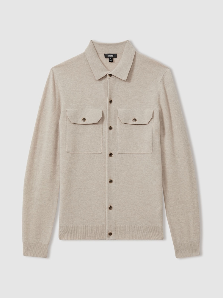 Reiss Oatmeal Pisa Merino Wool Button-Front Cardigan - Image 2 of 5